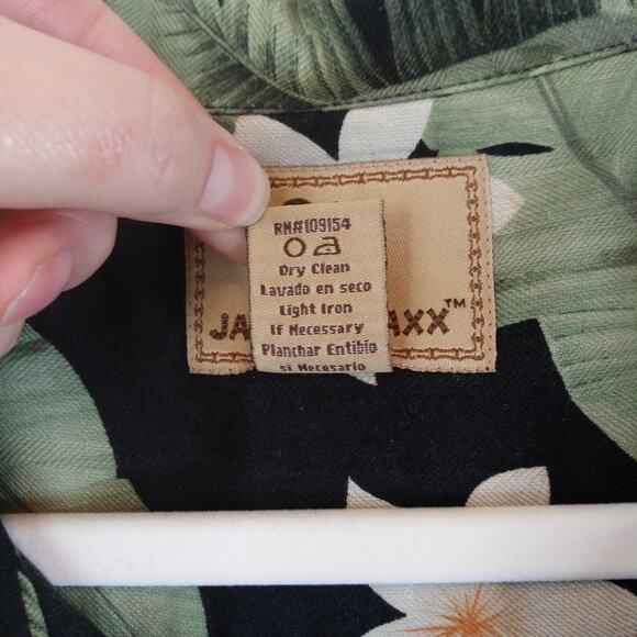 Jamaica Jaxx Silk Hawaiian Shirt Mens XL Black Palm Floral Tropical Resort Beach - Picture 6 of 12